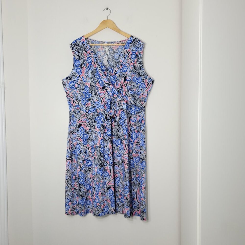 NY Collection Navy Blue Pink Paisley Print Sleeveless Light Dress Plus Size 3x